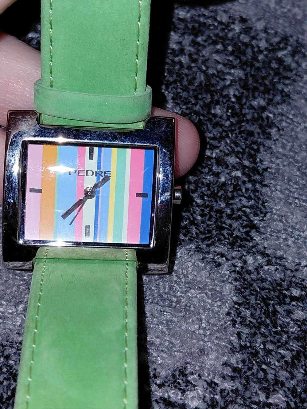 Vtg Pedre Rainbow Stripe Watch Green Genuine Leather Suede Strap Y2K Retro CC